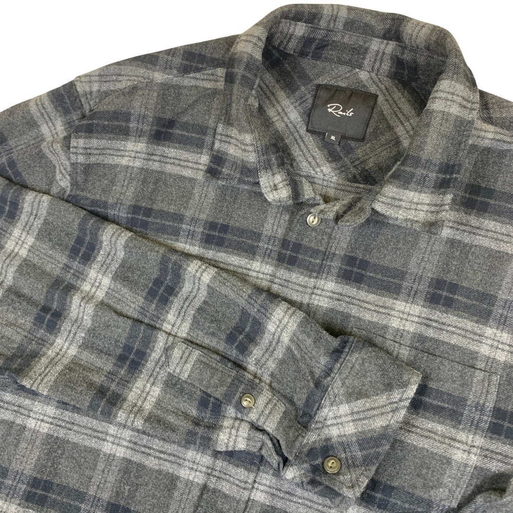 Rails Mens‎ Shadow Melange Plaid Flannel Shirt Grey Charcoal XL 100% Cotton